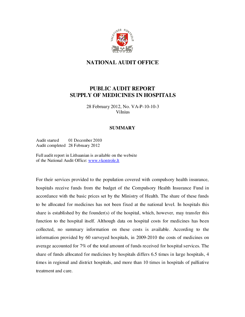 Supply of Medicines in Hospitals