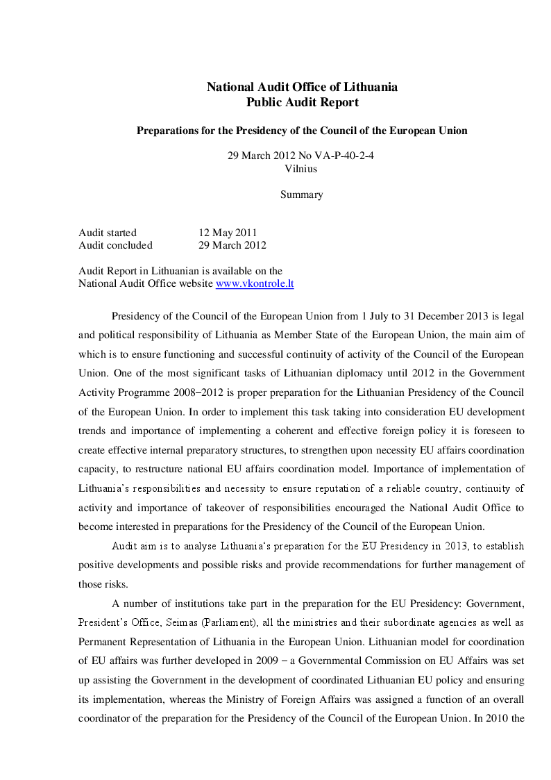Preparations for the Presidency of the Council of the European Union