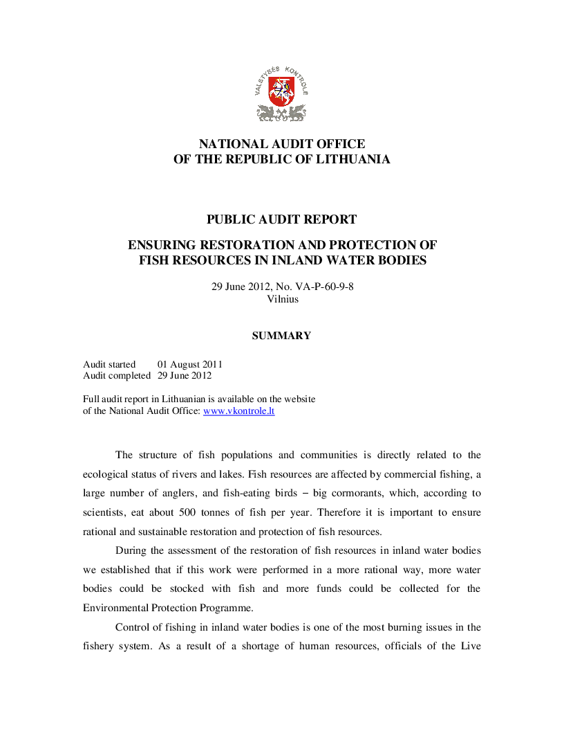Ensuring Restoration and Protection of Fish Resources in Inland Water Bodies