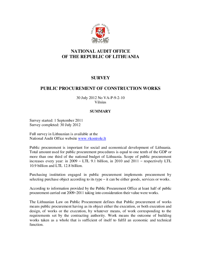 Public Procurement of Construction Works