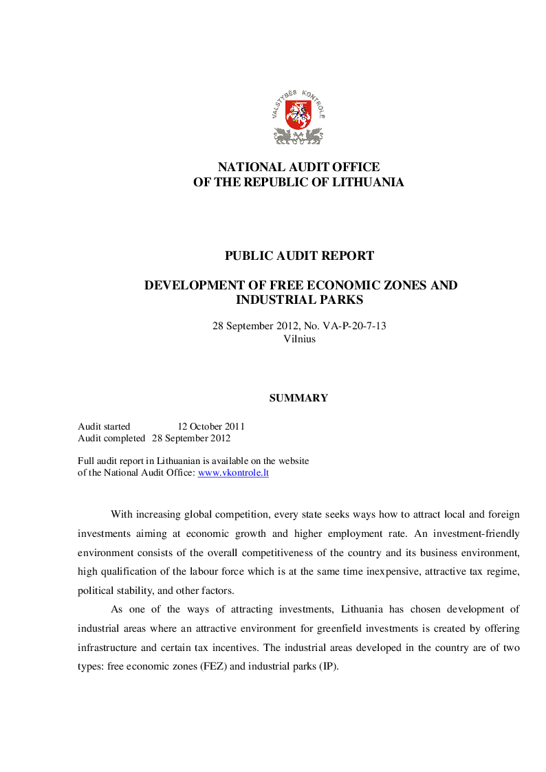 Development of Free Economic Zones and Industrial Parks