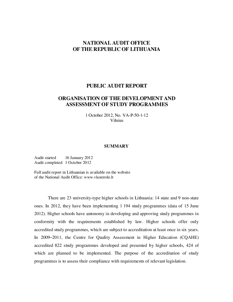 Organisation of the Development and Assessment of Study Programmes