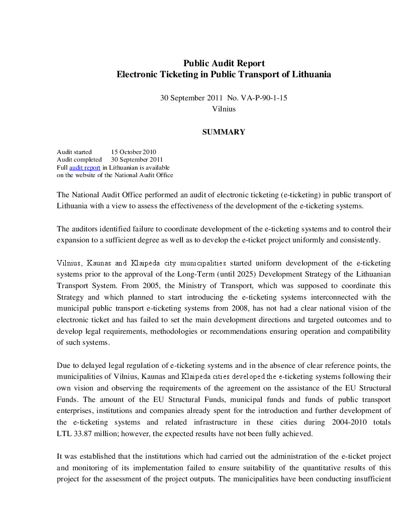 Electronic Ticketing in Public Transport of Lithuania