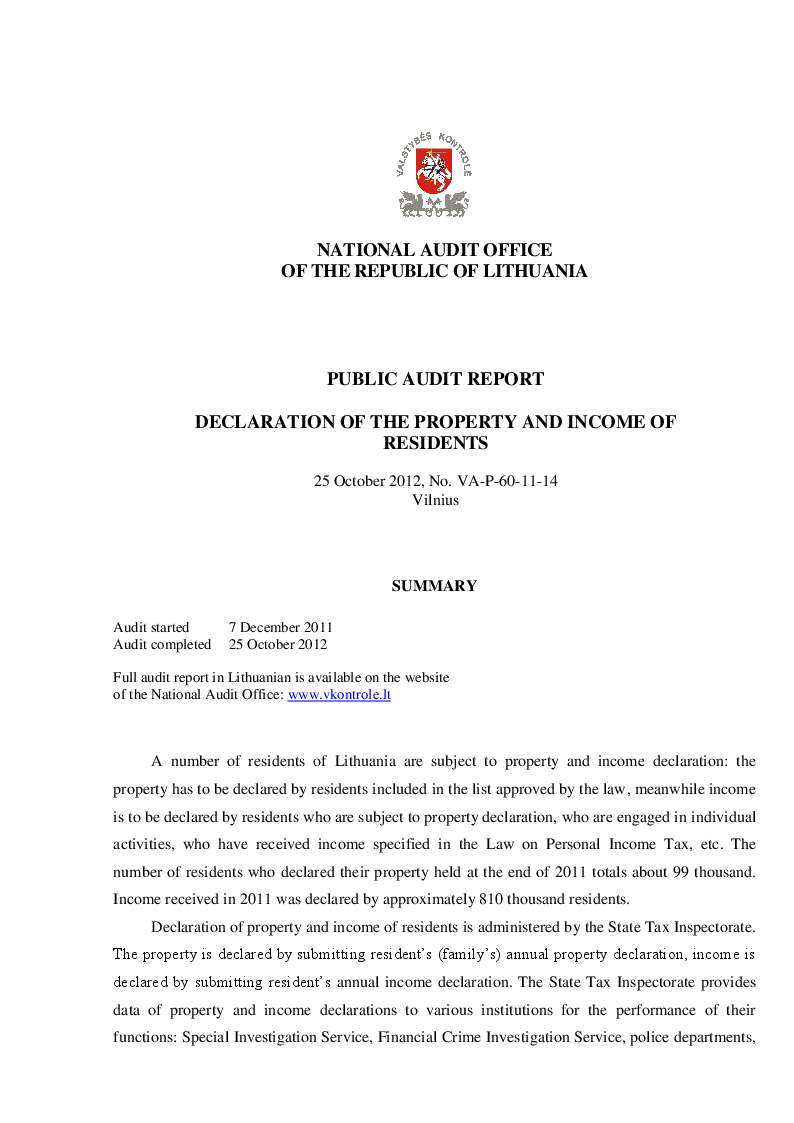 Declaration of the Property and Income of the Residents