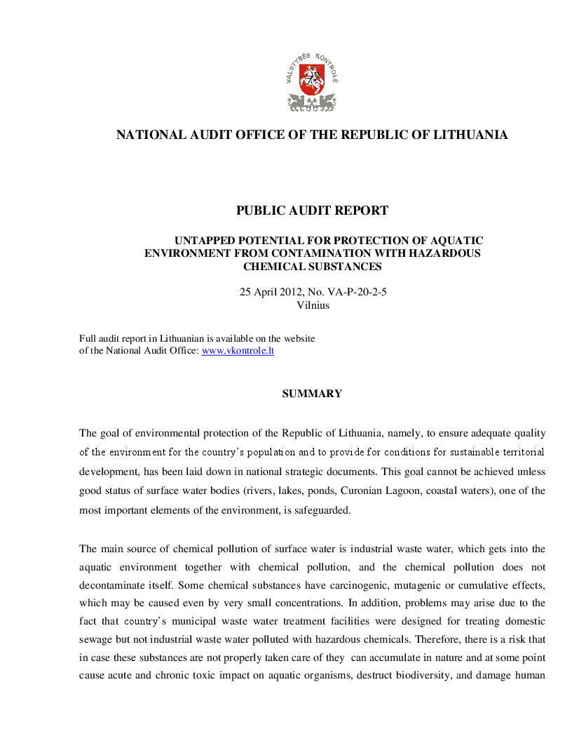 Untapped Potential for Protection of the Aquatic Environment from Contamination by Dangerous Chemical Substances