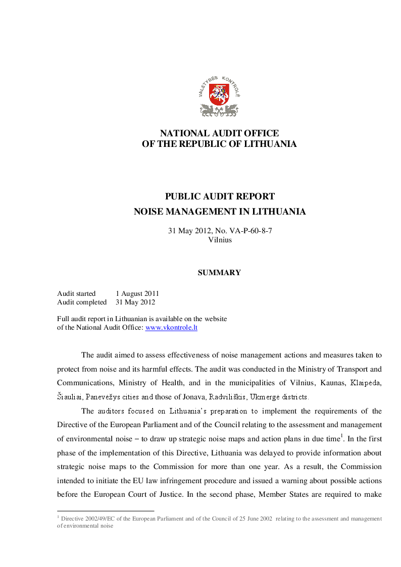 Noise Management in Lithuania