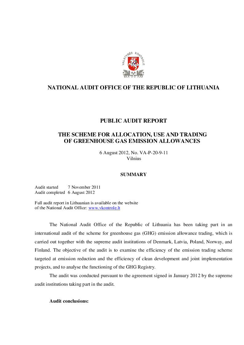 The Scheme for Allocation, Use and Trading of Greenhouse Gas Emission Allowances