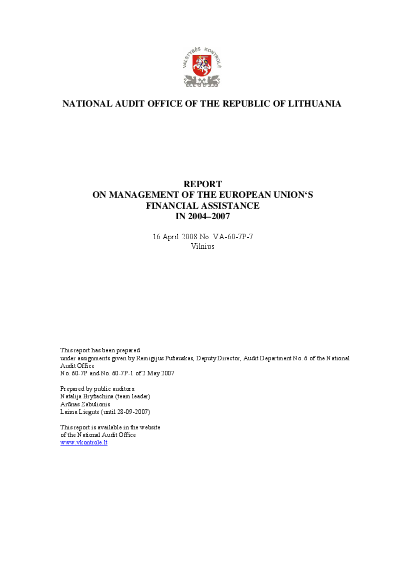 Management of European Union Financial Assistance in 2004-2007