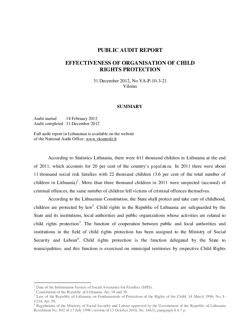 Effectiveness of Organisation of Child Rights Protection