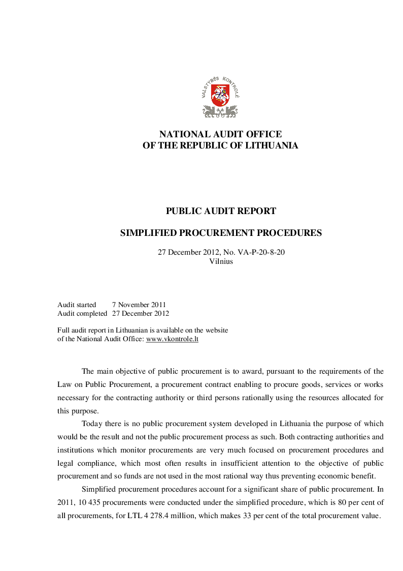 Performance of simplified public procurements