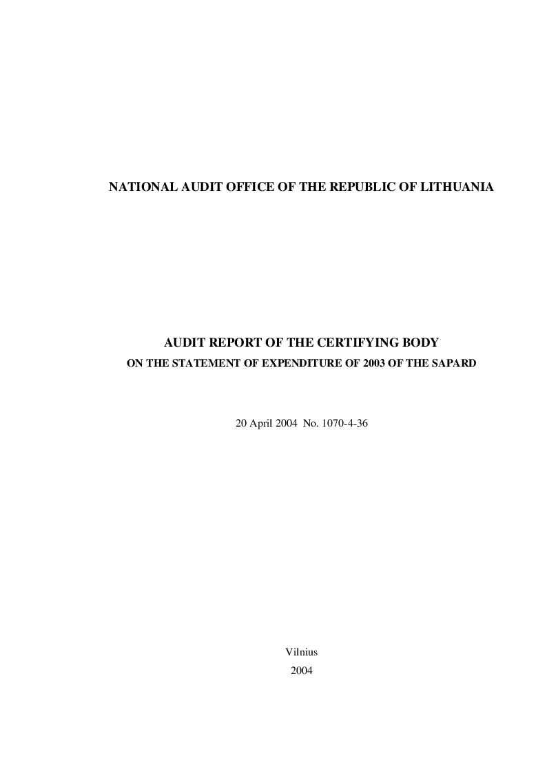 Public audit report on the approval of the 2003 SAPARD expenditure accounts