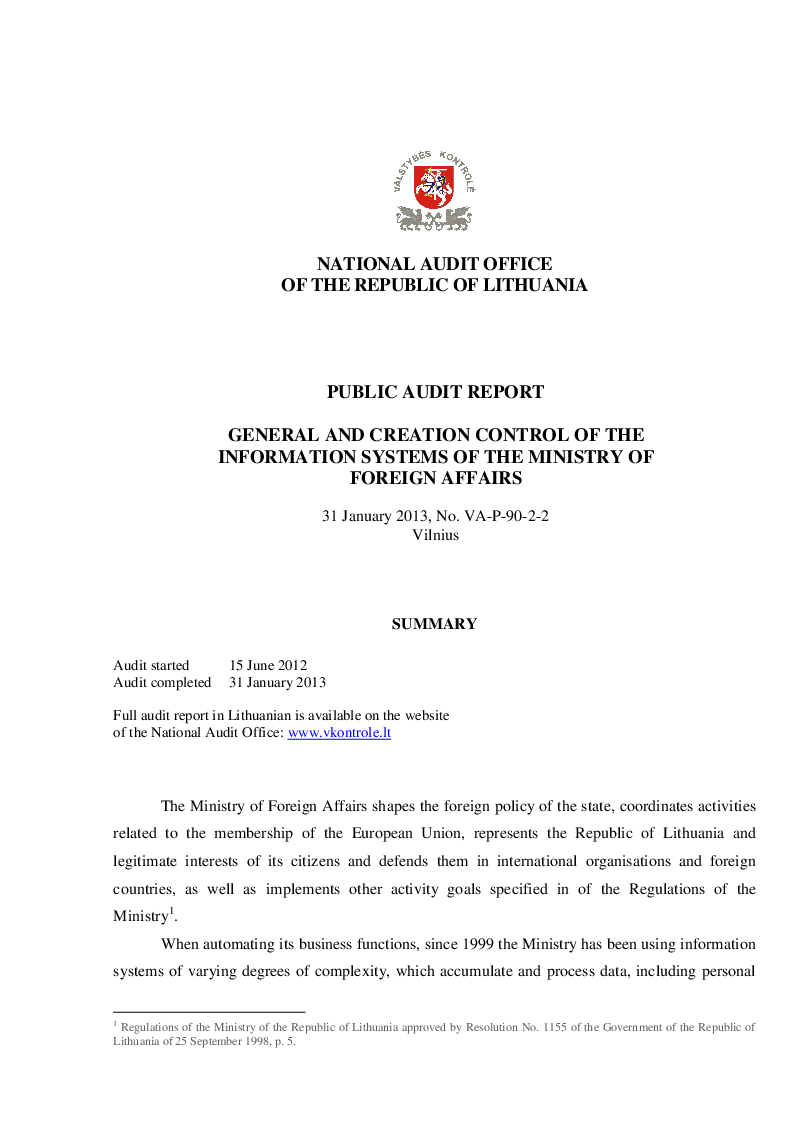 General and Creation Control of Information Systems of the Ministry of Foreign Affairs