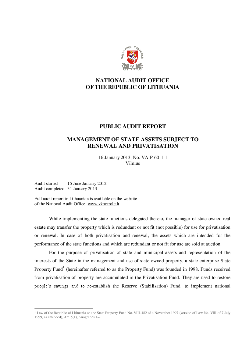 Management of State Assets Subject to Renewal and Privatisation