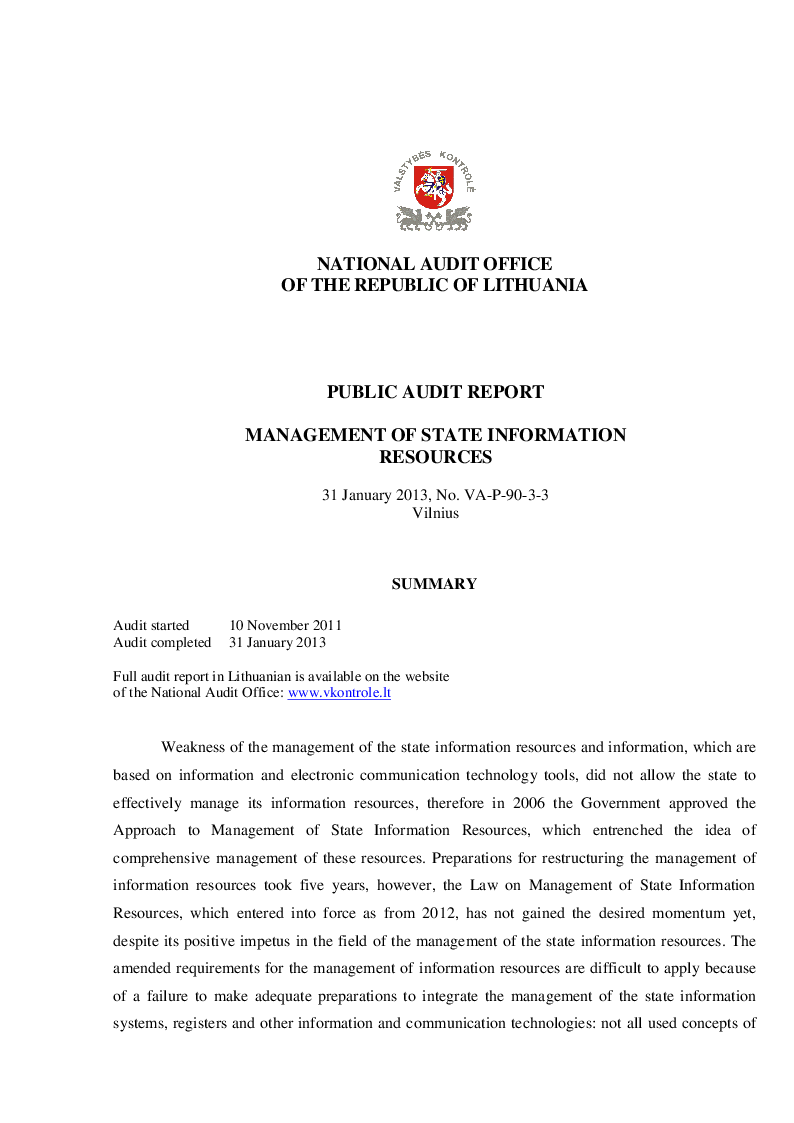 Management of the State Information Resources