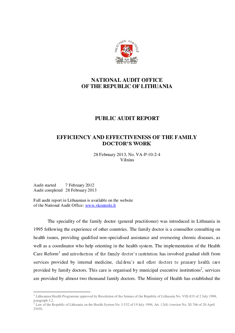 Efficiency and Effectiveness of the Family Doctor's Work