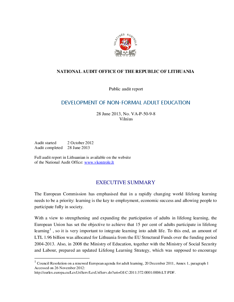 Development of non-formal adult education