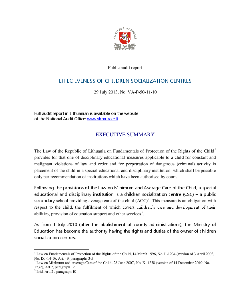 Effectiveness of children socialisation centres