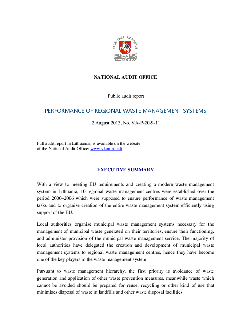 Performance of regional waste management systems