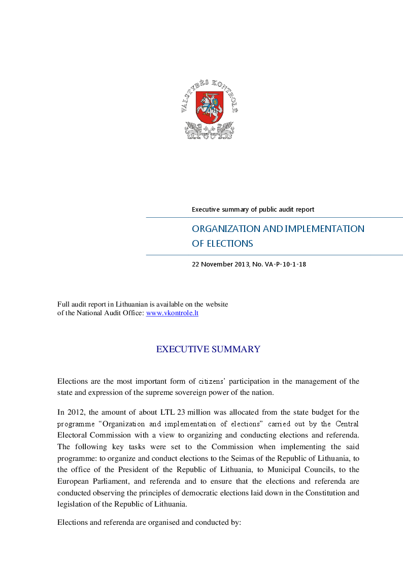 Organization and implementation of elections