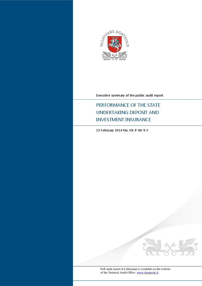 Performance of the state enterprise Deposit and Investment Insurance