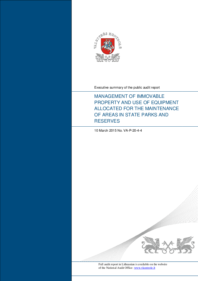 Management of immovable property and use of equipment allocated for the maintenance of areas in state parks and reserves