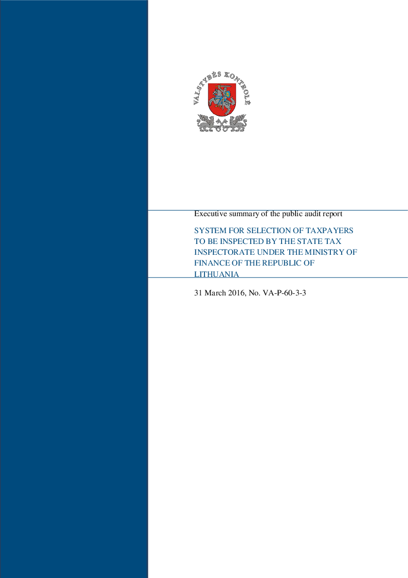 System for Selection of Taxpayers to Be Inspected by the State Tax Inspectorate under the Ministry of Finance of the Republic of Lithuania