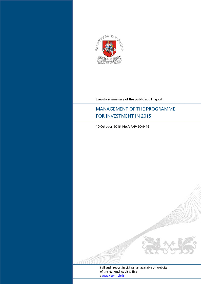 Management of the Programme for Investment in 2015