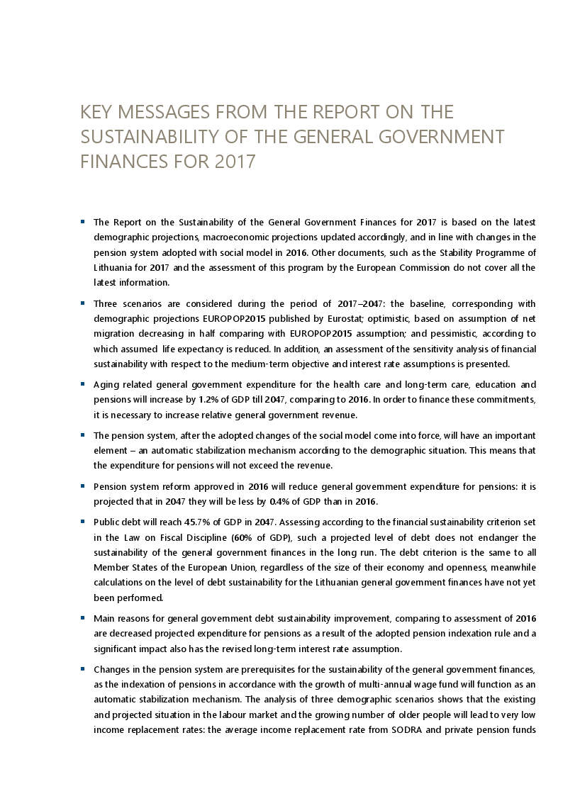Key Messages from the Report on the Sustainability of the General Government Finances for 2017