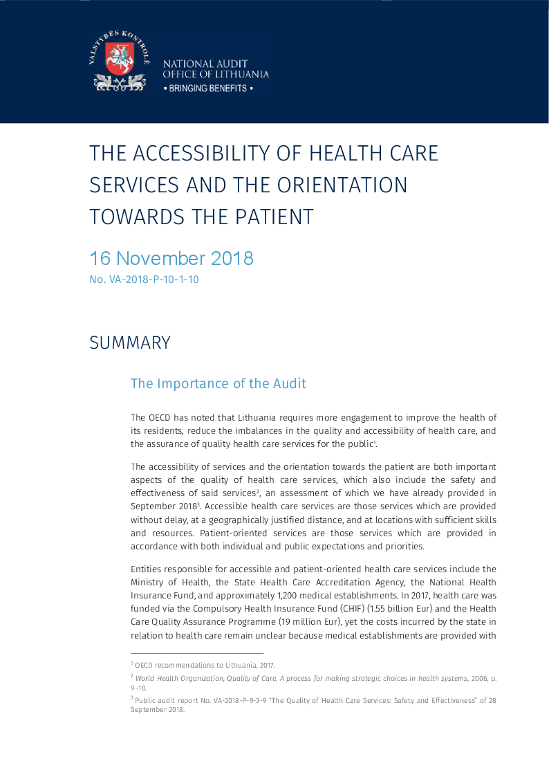 The Accessibility of Health Care Services and the Orientation Towards the Patient 