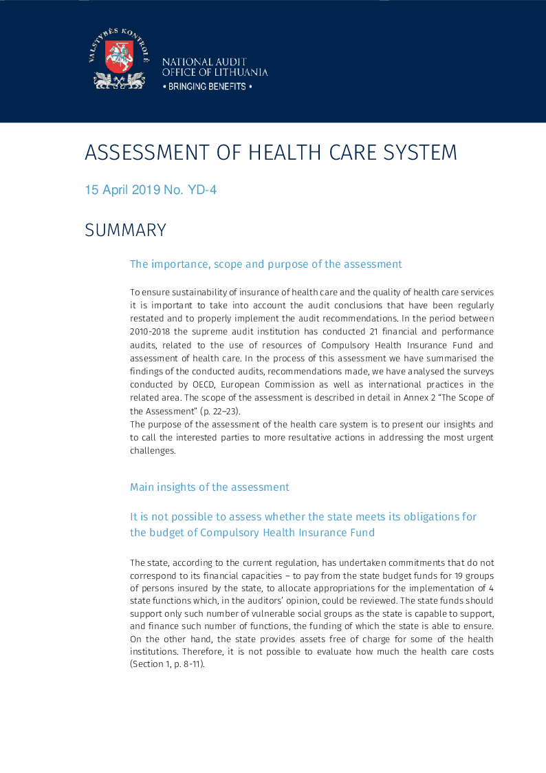 Assessment of Health Care System