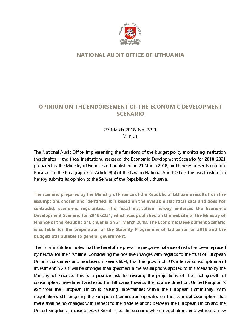 Opinion on the Endorsement of Economic Development Scenario