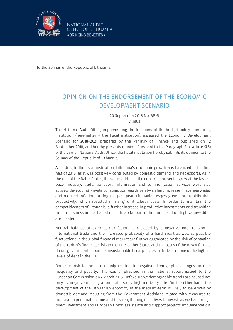 Opinion on the Endorsement of Economic Development Scenario
