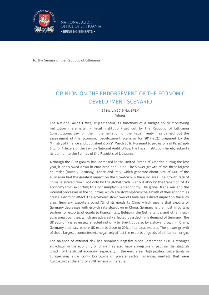 Opinion on the Endorsement of Economic Development Scenario