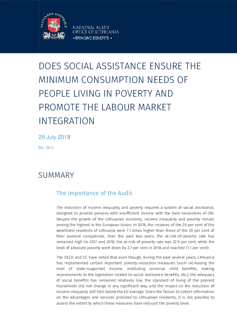 Does Social Assistance Ensure the Minimum Consumption Needs of People Living in Poverty and Promote the Labour Market Integration