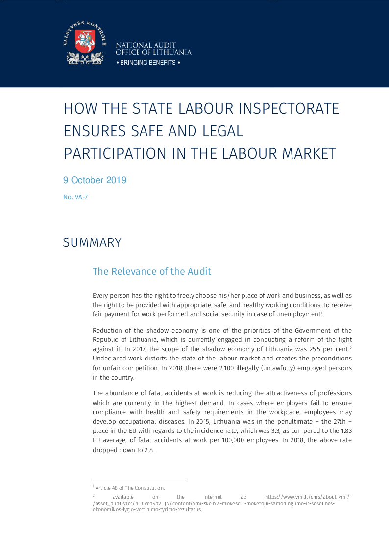 How the State Labour Inspectorate ensures safe and legal participation in the labour market