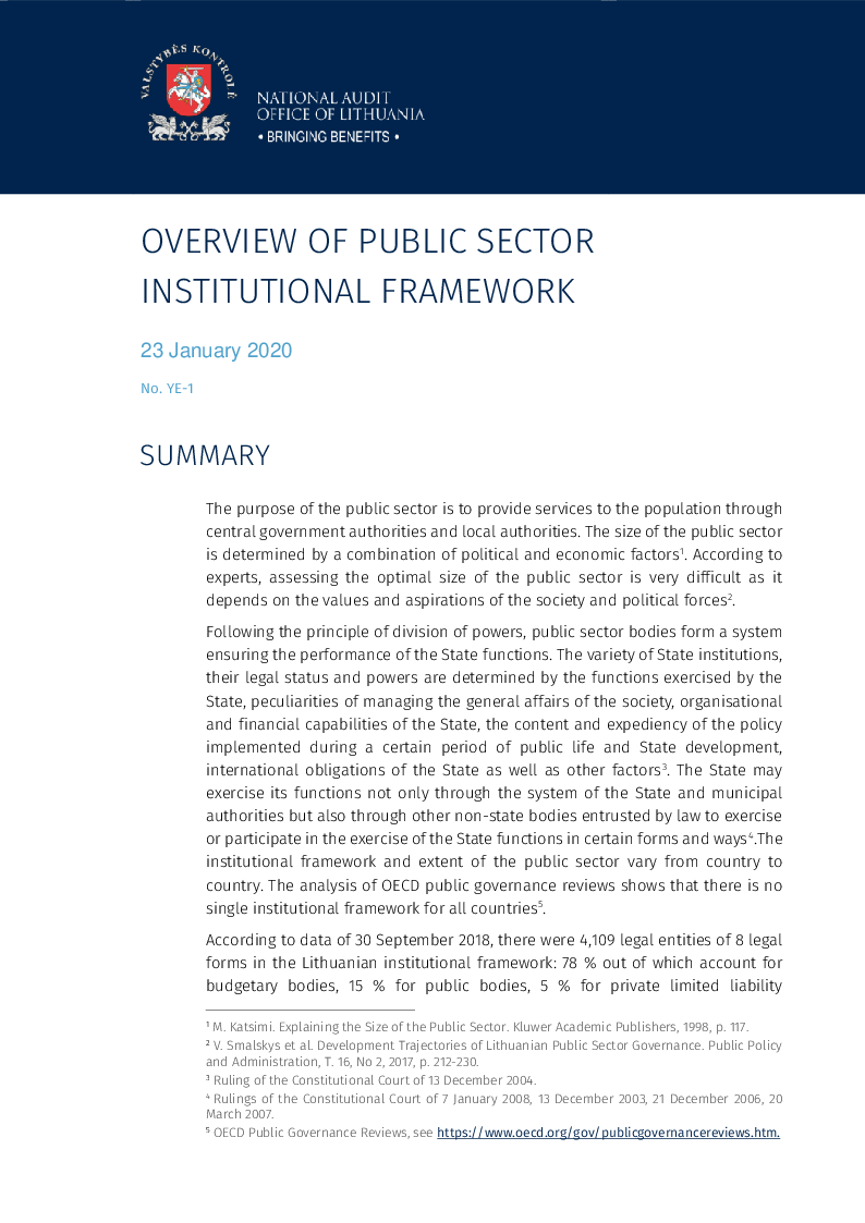 Overview of Public Sector Institutional Framework