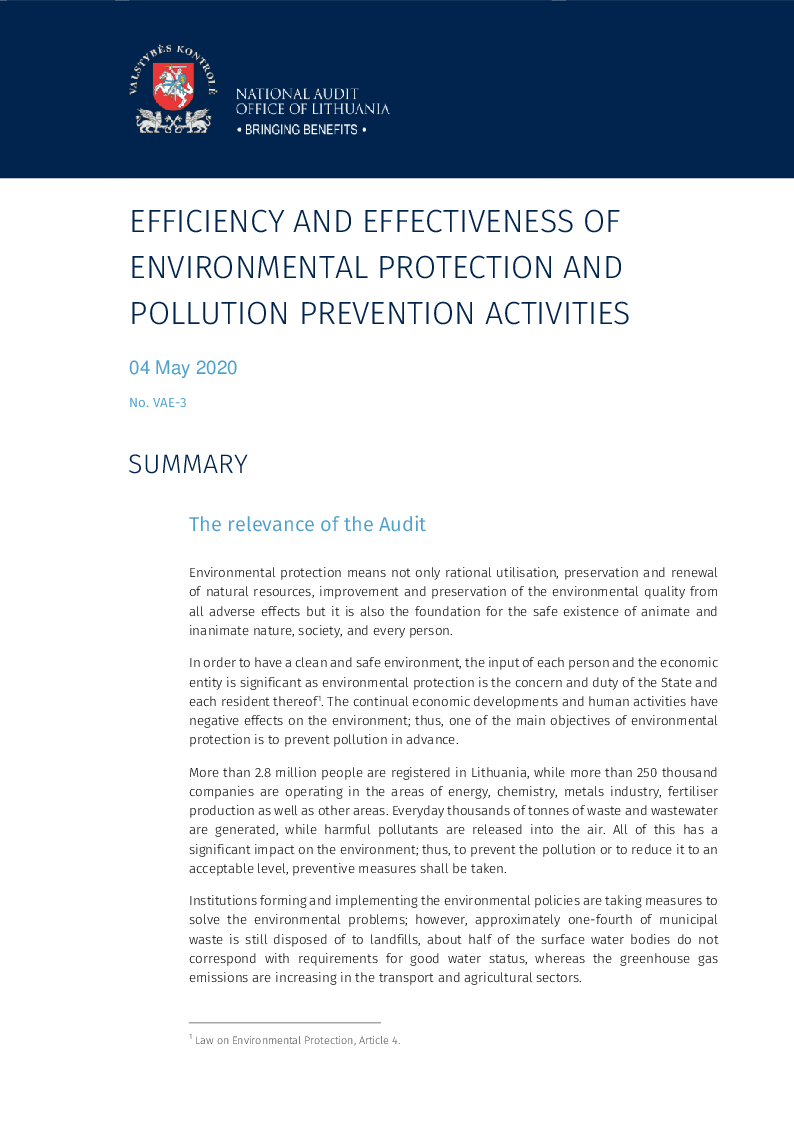 Efficiency and Effectiveness of Environmental Protection and Pollution Prevention Activities