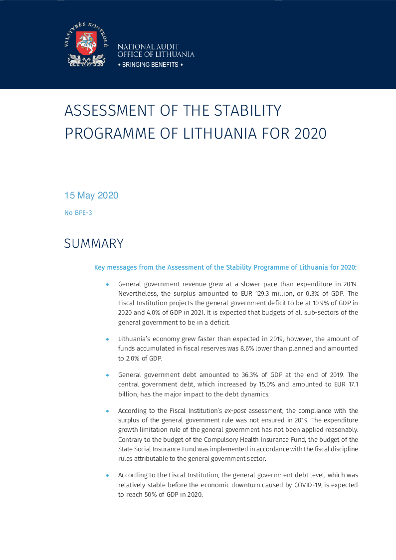 Assessment of the Stability Programme of Lithuania for 2020