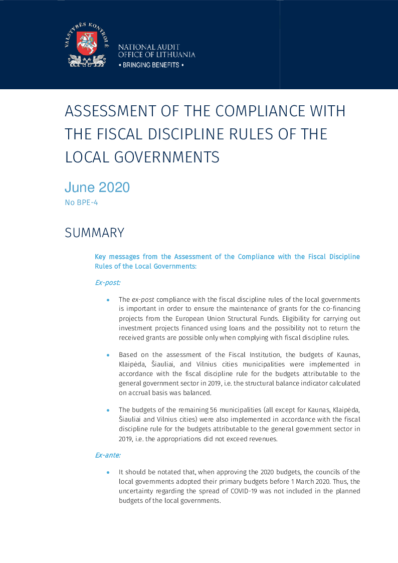 Assessment of the Compliance with the Fiscal Discipline Rules of the Local Governments