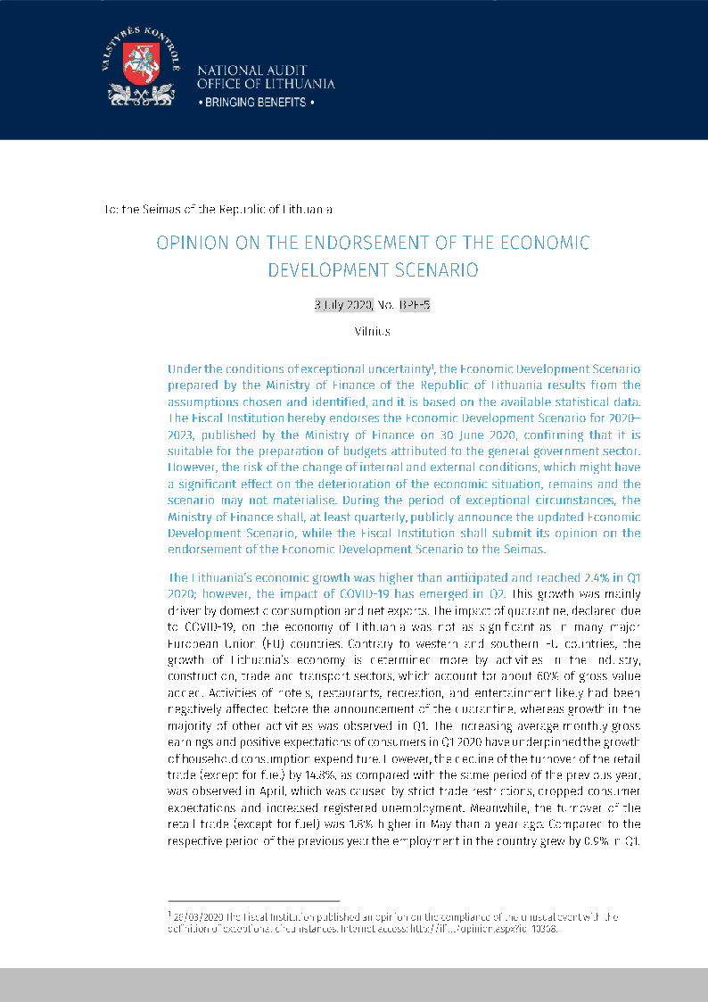 Opinion on the Endorsement of the Economic Development Scenario