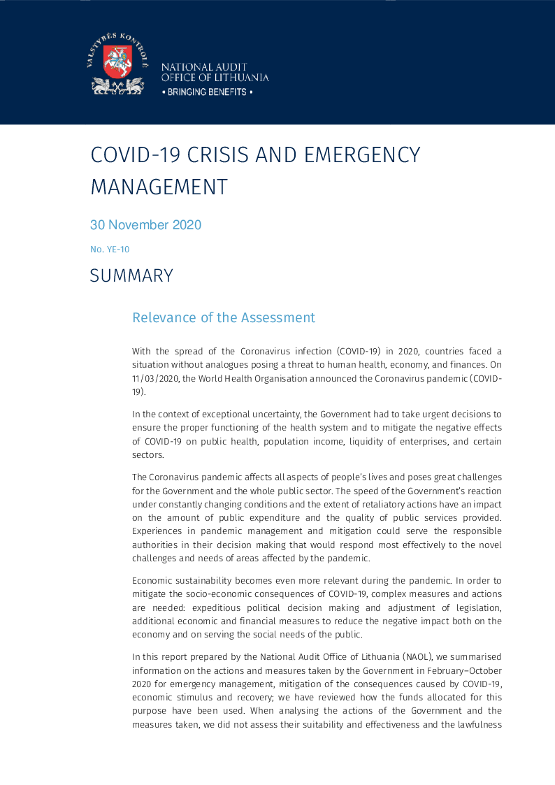 Covid-19 Crisis and Emergency Management