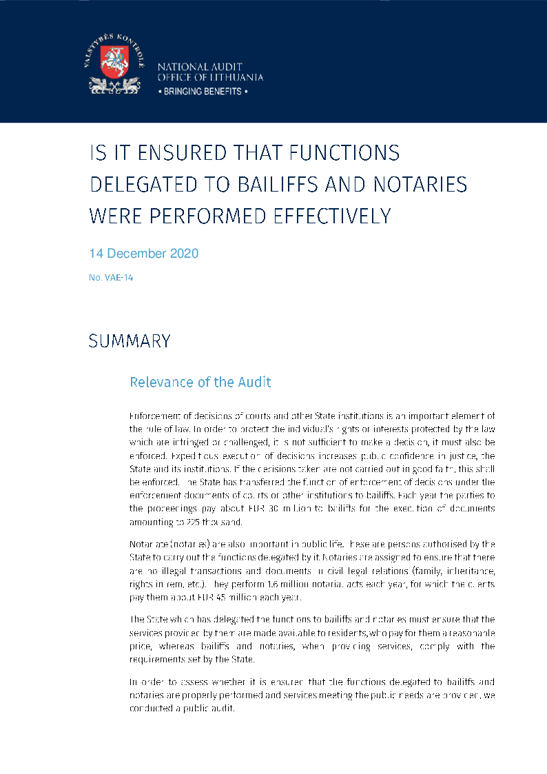 Is it ensured that functions delegated to bailiffs and notaries were performed effectively