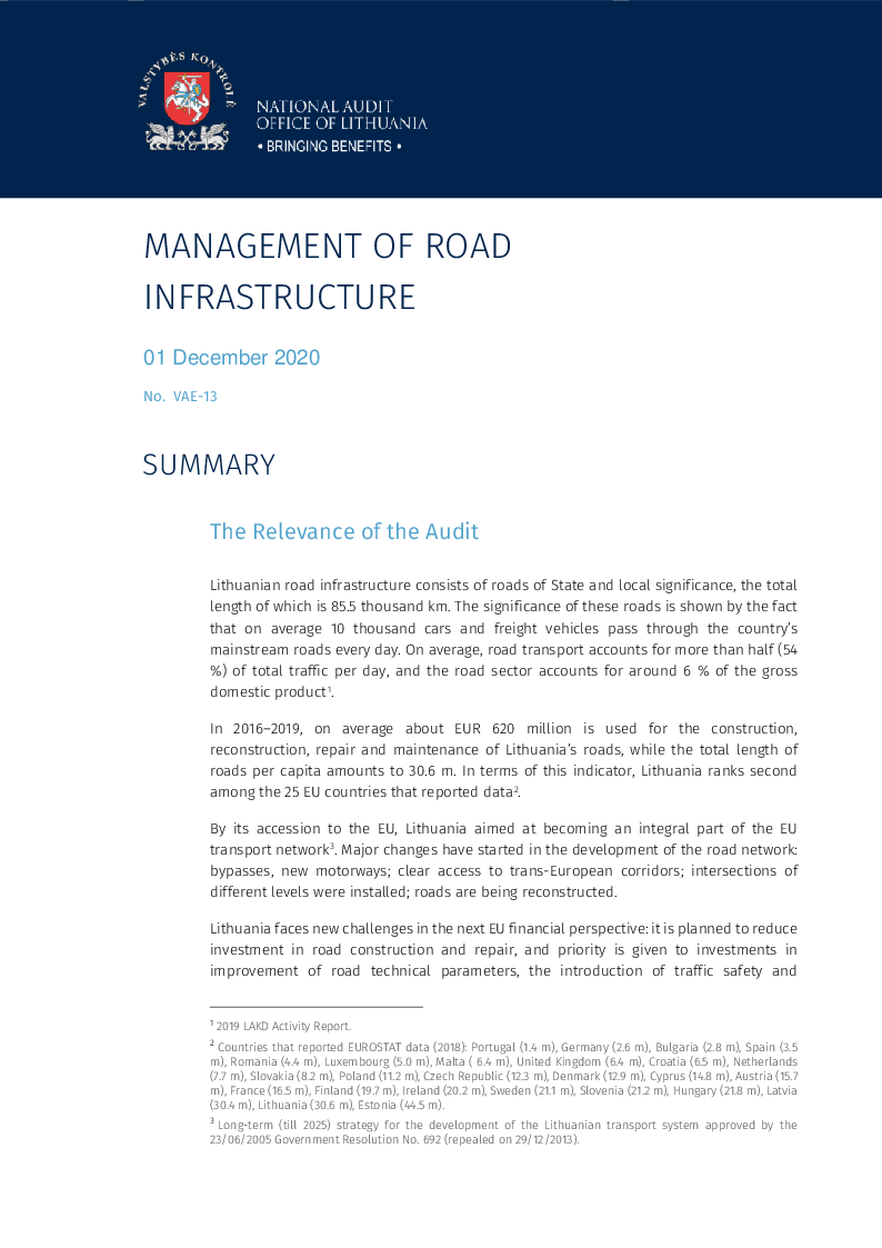 Management of road infrastructure