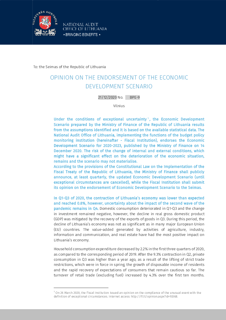 Opinion on the endorsement of the economic development scenario