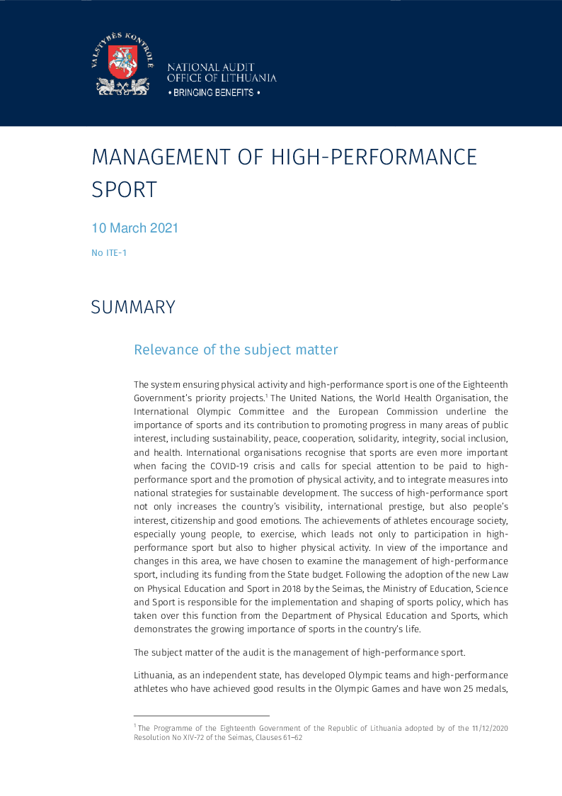 Management of High-performance Sport