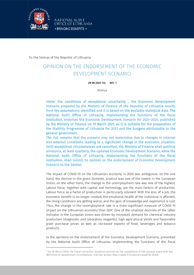 Opinion on the endorsement of the economic development scenario