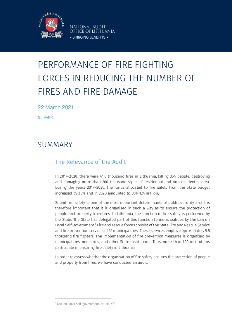 Performance of fire fighting forces in reducing the number of fires and fire damage