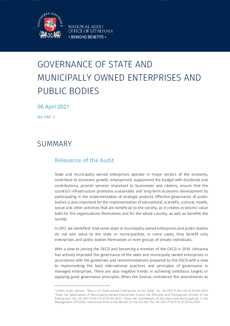 Governance of state and municipally owned enterprises and public bodies