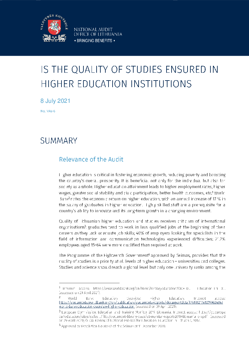 Is the quality of studies ensured in higher education institutions