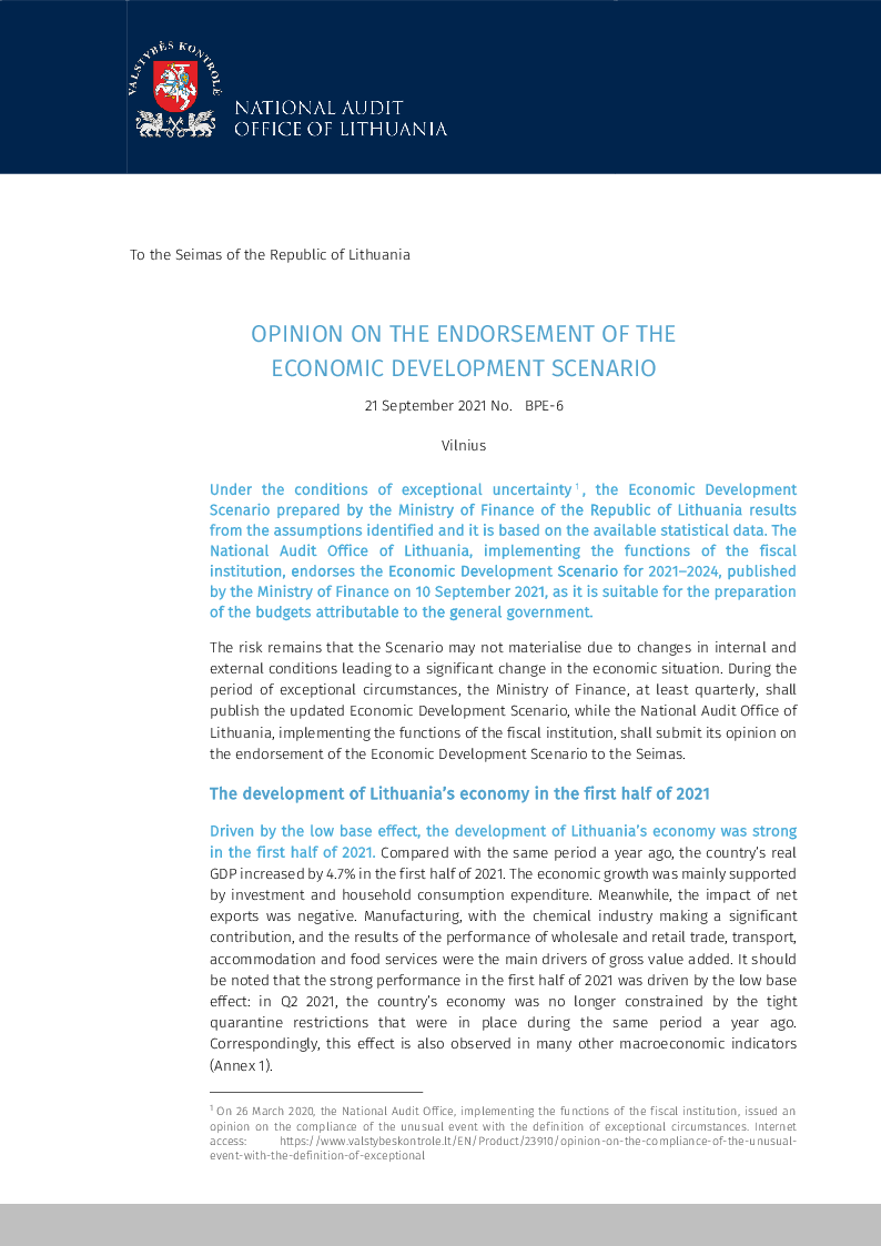 Opinion on the Endorsement of the Economic Development Scenario